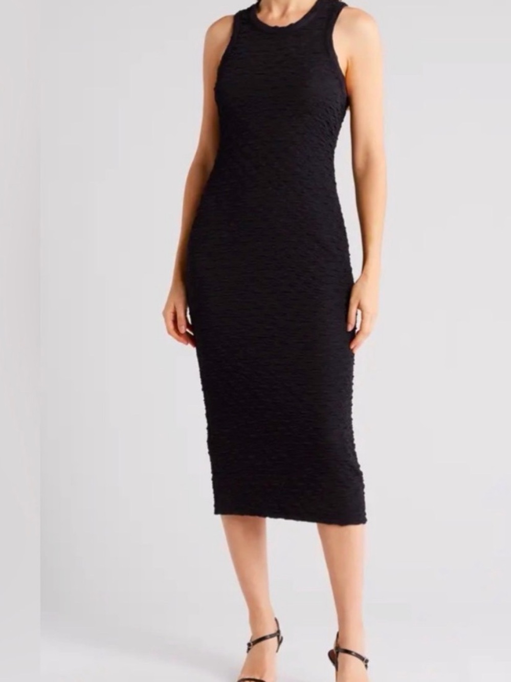 NWT Nordstrom Collective Concepts Black Puckered Midi Dress Small